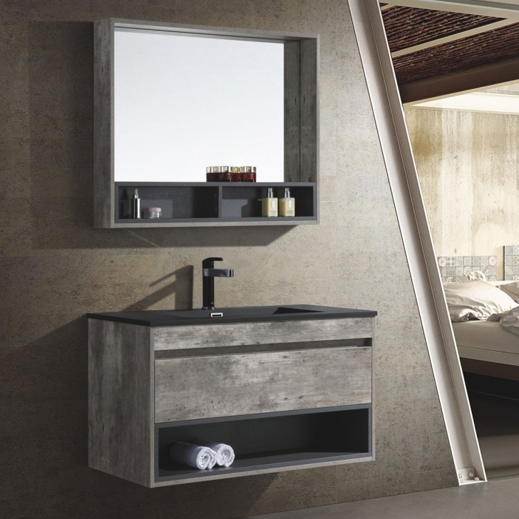 39 In Wall Mount Bathroom Vanity Set With Mirror Cabinet Hp1001 Decoraport Canada - Wall Mounted Bathroom Vanity Canada