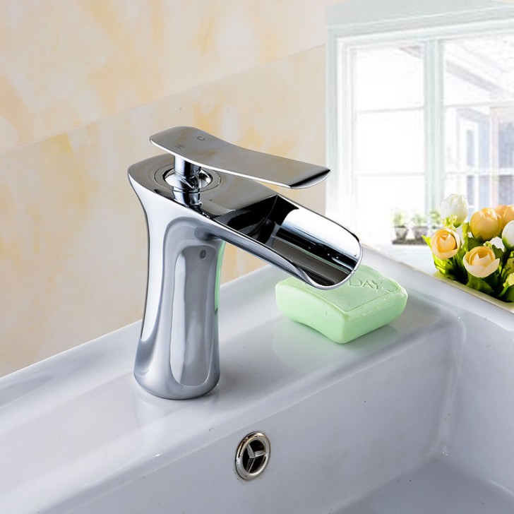 Basin Sink Waterfall Faucet Single Hole Single Lever Brass