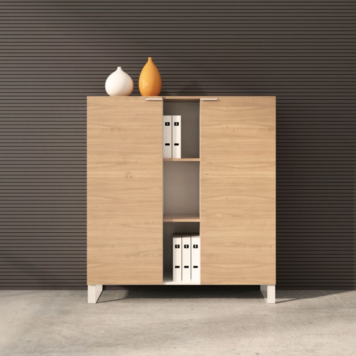 Office Storage Cabinet 52 H X 47 2 W X 15 7 D In Oak And White