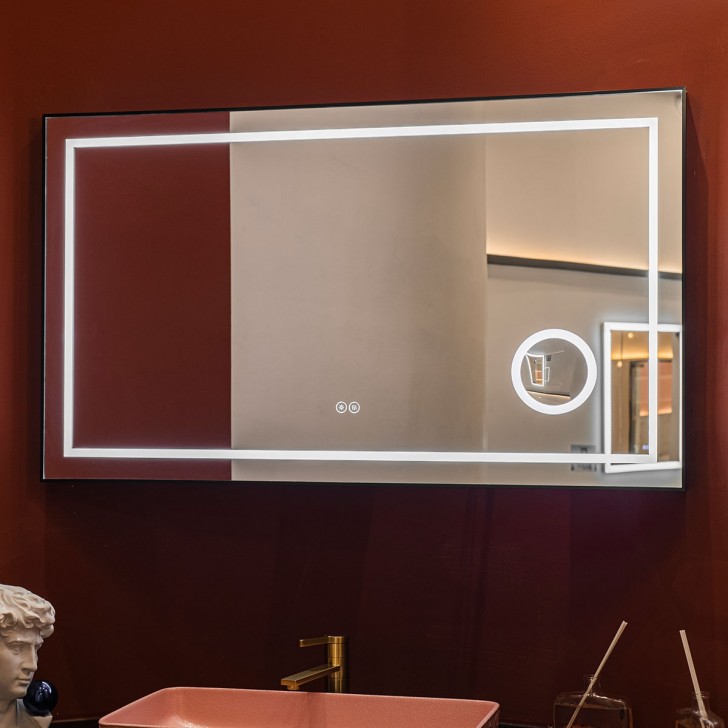 DECORAPORT 60 x 28 Po Miroir de Salle de Bain LED/Miroir Chambre avec  Bouton Tactile, Loupe, Anti-Buée, Luminosité Réglable, Montage Horizontal  (D621-6028C)