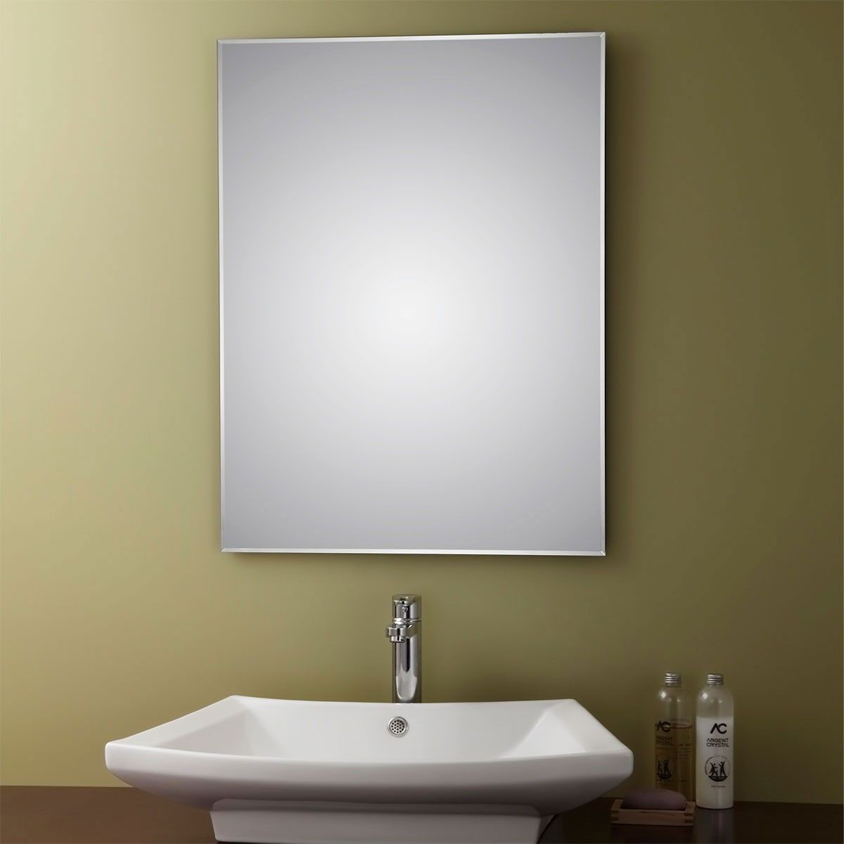 Unframed Bathroom Silvered Mirror - Reversible and Beveled Edge/24 Inch x 32 Inch (YJ-30008H)