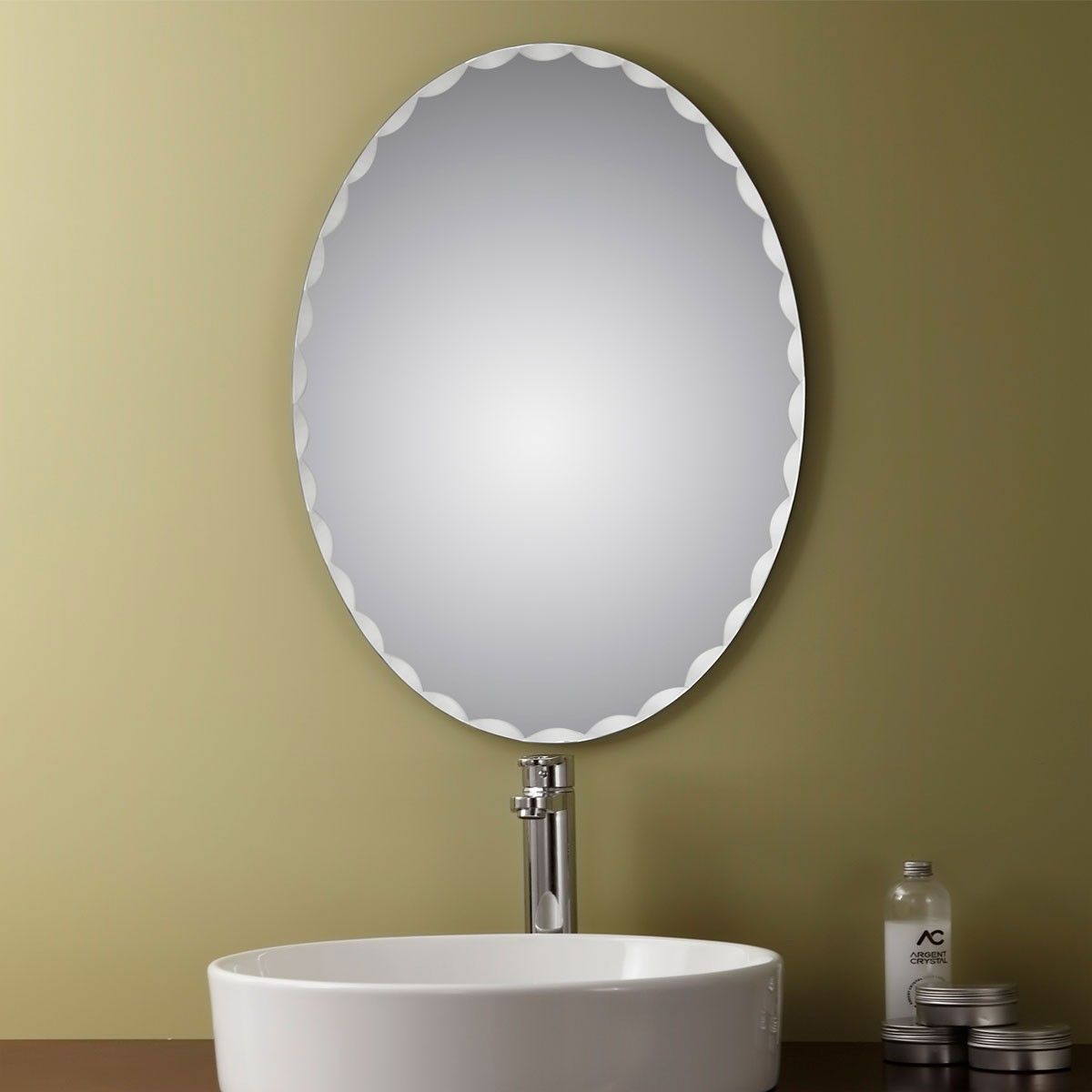 Unframed Bathroom Silvered Circle Mirror - Vertical and Pencil Polished Edge/23 Inch x 31 Inch (YJ-60004H)