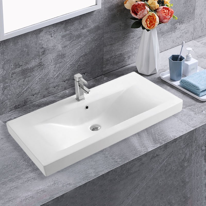White Rectangle Ceramic Bathroom Vanity Basin (CL-4038-100)