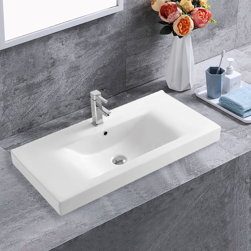 White Rectangle Ceramic Bathroom Vanity Basin (CL-4038-90)