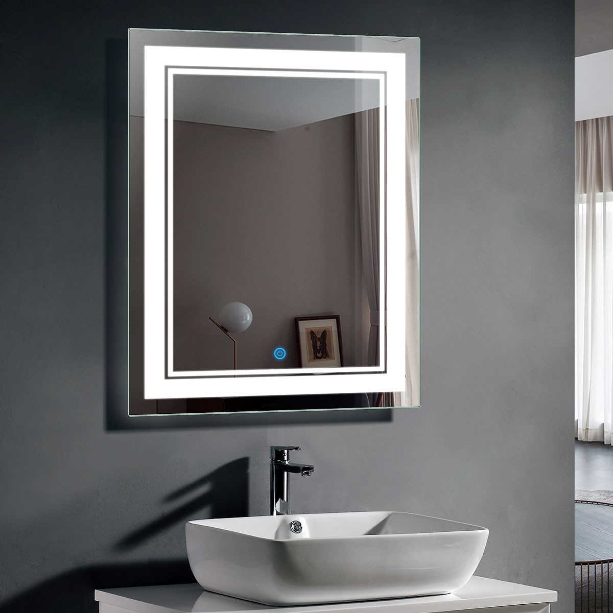 DECORAPORT 28 x 36 In LED Bathroom Mirror with Touch Button, Dimmable, Vertical & Horizontal Mount (CK160-2836)