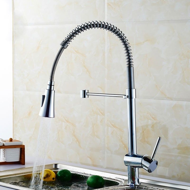 Chrome Finished Brass Spring Kitchen Faucet - Pull Out Spray Head (82H10-CHR)