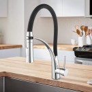 Chrome Kitchen Faucet with Black Flexible Hose (YDL0004)