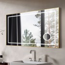 DECORAPORT 55 x 36 Inch LED Bathroom Mirror with Touch Button, Light Luxury Gold, Anti Fog, Dimmable, Bluetooth Speakers, Magnifier, Horizontal Mount (D721-5536AC)
