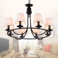 8-Light Black Wrought Iron Chandelier with Cloth Shades (DK-2027-8A)