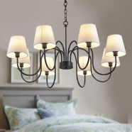 8-Light Black Wrought Iron Chandelier with Cloth Shades (DK-7059-8)