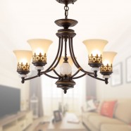 5-Light Black Wrought Iron Chandelier with Glass Shades (DK-1001-5S)