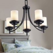 5-Light Black Wrought Iron Chandelier with Glass Shades (DK-8110-5)