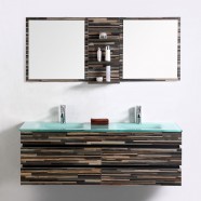 55 In. Wall Mount Bathroom Vanity Set With Double Glass Sink and Mirror (VS-8861-SET)
