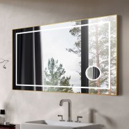 DECORAPORT 55 x 36 Inch LED Bathroom Mirror with Touch Button, Light Luxury Gold, Anti Fog, Dimmable,Bluetooth Speakers, Magnifier, Horizontal Mount (D721-5536AC)