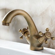 Basin&Sink Faucet - Single Hole Double Lever - Brass with Antique Copper Finish (6911)
