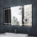DECORAPORT 55 x 36 Inch LED Bathroom Mirror/Dress Mirror with Touch Button, Magnifier, Anti Fog, Dimmable, Bluetooth Speakers, Horizontal Mount (D623-5536AC)