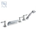 Deck-mount Three Handle Waterfall Roman Tub Faucet with Hand Shower - Brass with Chrome Finish (85H17-CHR)