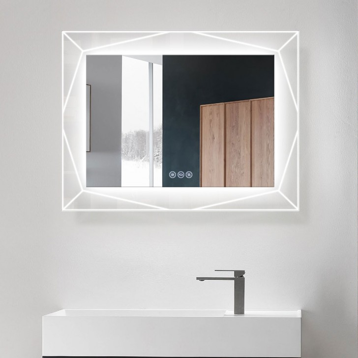 DECORAPORT 36 x 28 Po Miroir de Salle de Bain LED avec Bouton Tactile,  Cadre noir, Anti-Buée, Luminosité Réglable, Montage Vertical & Horizontal  (D613-3628)