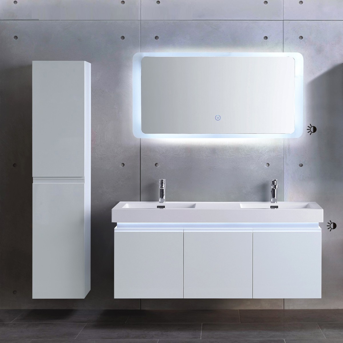 Ensemble meuble salle de bain avec vanité 54", miroir LED, cabinet latéraux (ML1380-SET)
