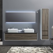 Ensemble meuble salle de bain avec vanité 60", miroir LED, deux lavabos et cabinet latéral (AG1500D-SET)
